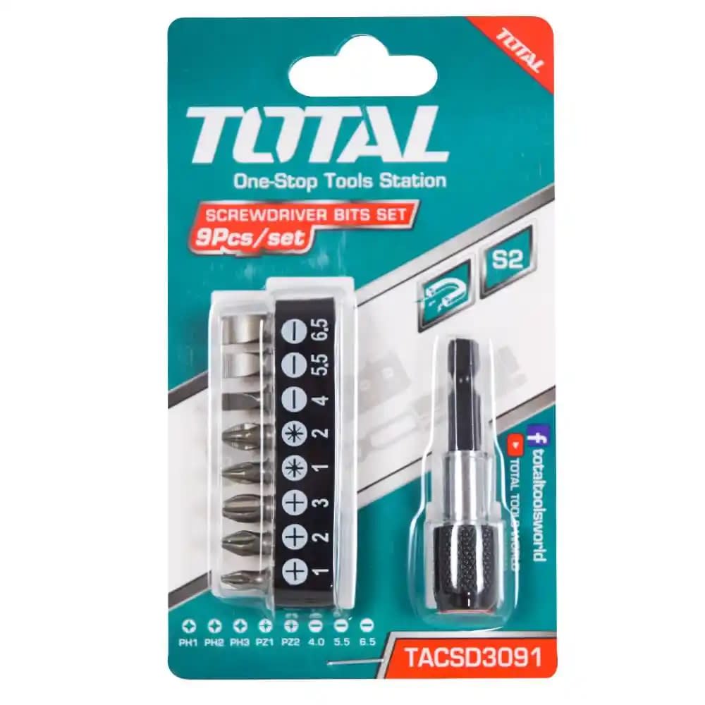 JUEGO DE 9 PIEZAS MAGNETICAS PARA ATORNILLADOR TOTAL1