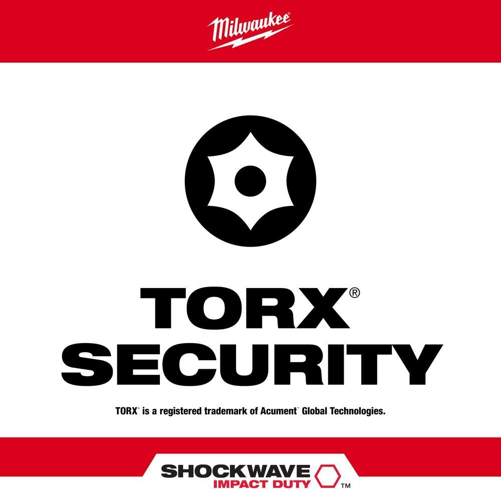 MILWAUKEE JUEGOS DE PUNTAS DE INSERCIÓN DE SEGURIDAD TORX DE IMPACTO SHOCKWAVE DE 10 PCS8