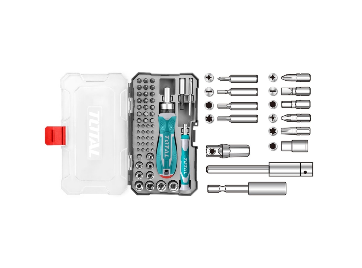 KIT DE DESTORNILLADORES 55PZS+ RATCHET Y DADOS TOTAL - TACSD305562