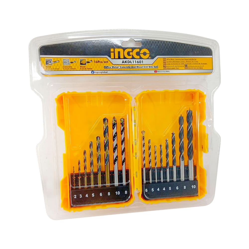 SET DE BROCAS COMBINADO 16 PCS. METAL CONCRETO MADERA INGCO AKDL116012