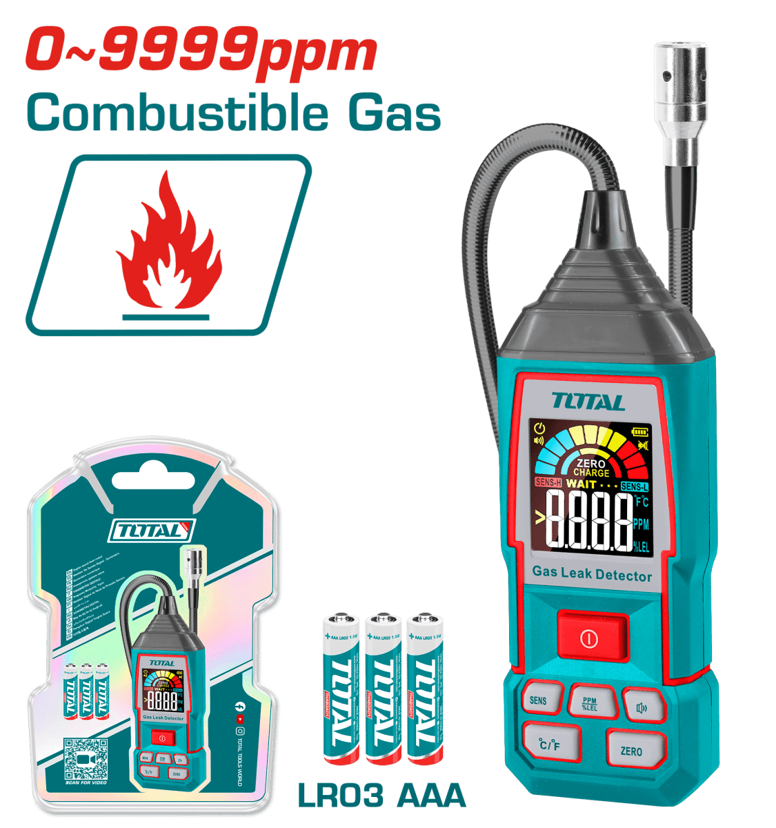 DETECTOR DE FUGAS DE GAS DIGITAL 0-9999PPM TOTAL - TETGA0311