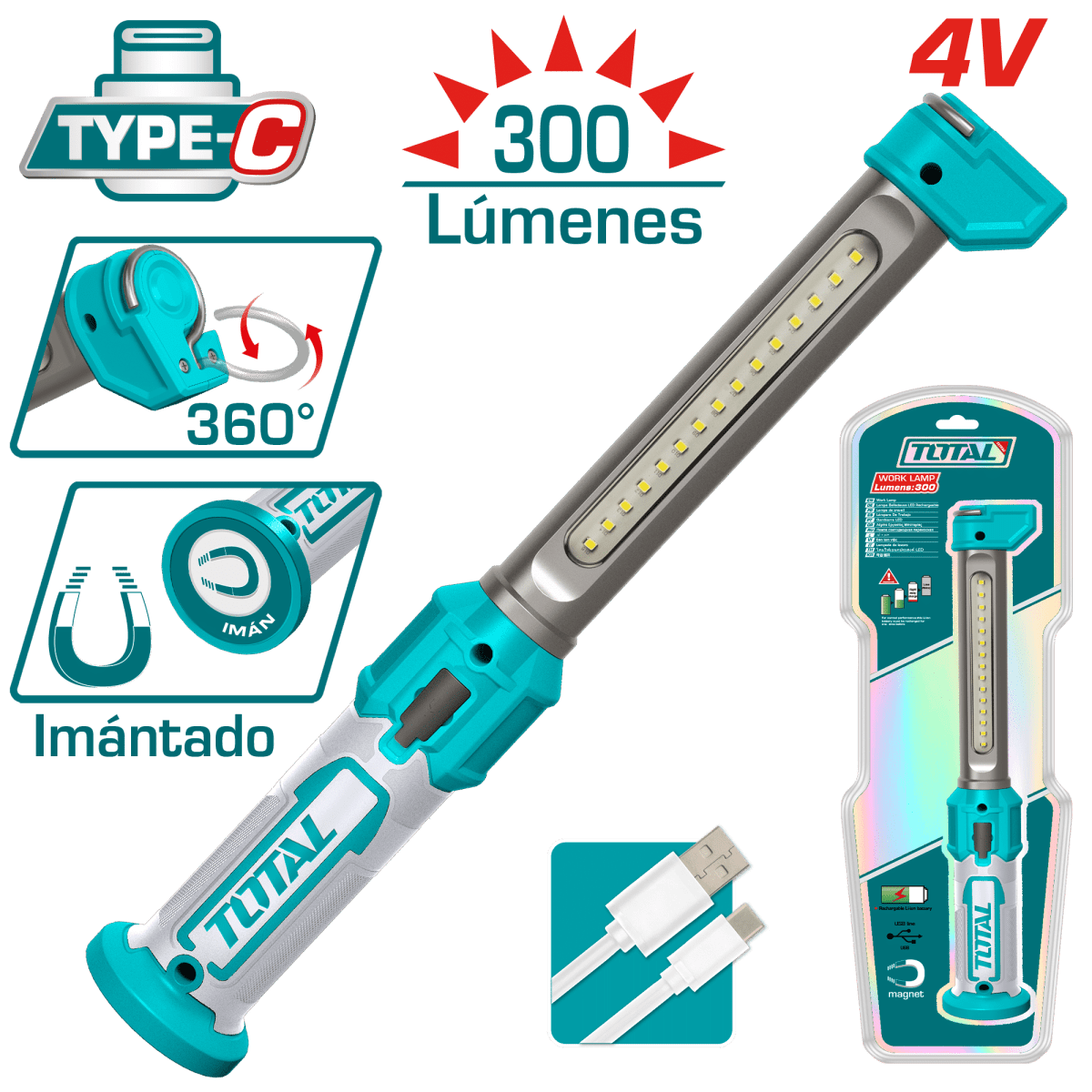 LAMPARA PORTATIL LED 4V MAGNETICO TOTAL - TWLI0430061