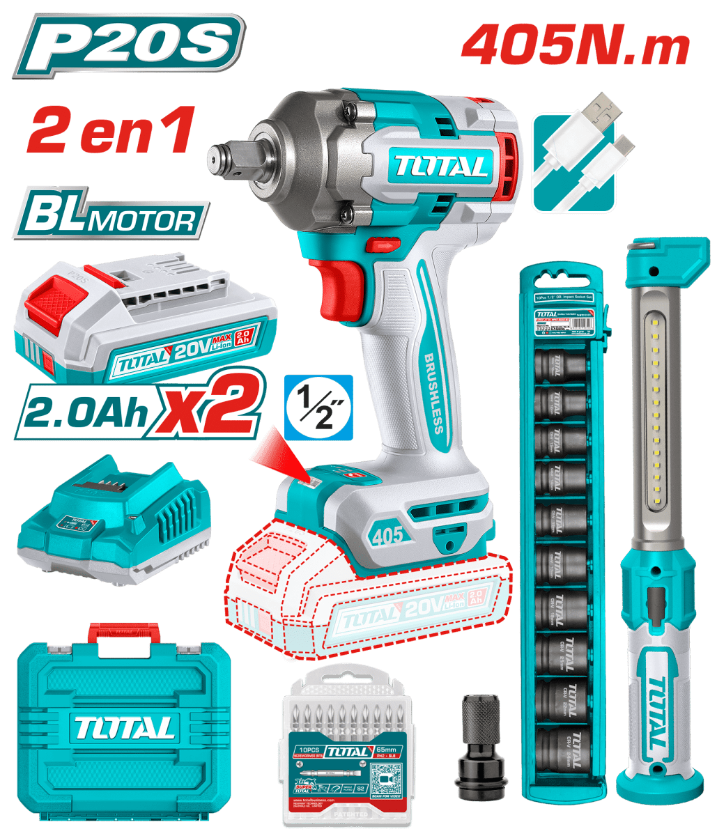 COMBO 2 EN1 LLAVE IMPACTO 405NM + LINTERNA + DADOS IMPACTO TOTAL  - TOSLI230561