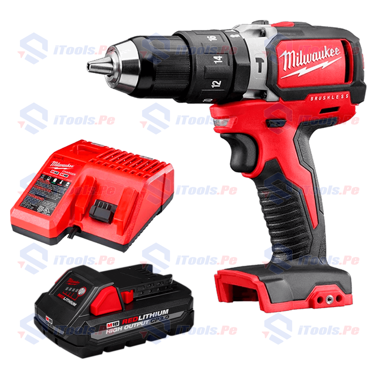 KIT TALADRO PERCUTOR M18 MILWAUKEE 2802 + BATERÍAS HIGH OUTPUT 3 AH + CARGADOR1