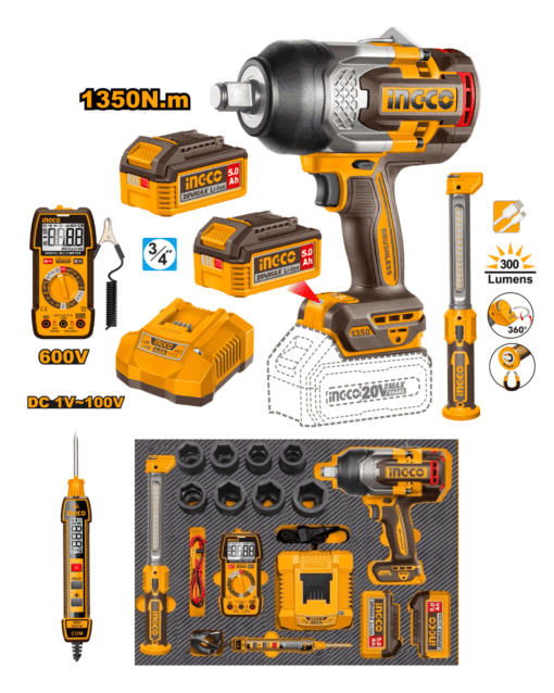 CARRO DE HERRAMIENTAS 296 PCS + LLAVE IMPACTO 1350NM + INSTRUMENTOS INGCO HTCS2829622