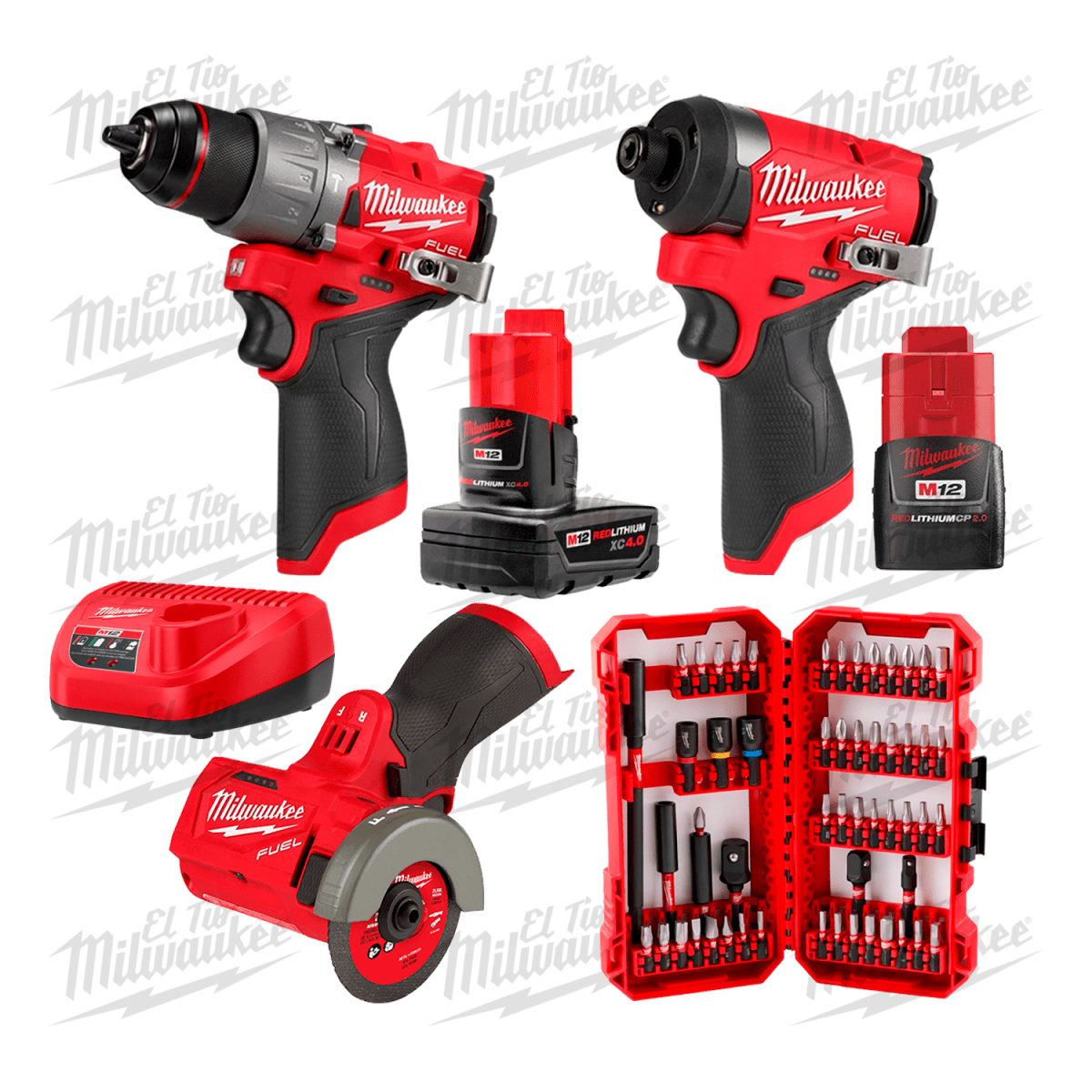 COMBO BRUSHLESS M12 FUEL + HERRAMIENTA DE CORTE COMPACTA + JUEGO DE PUNTERAS 55 PCS1