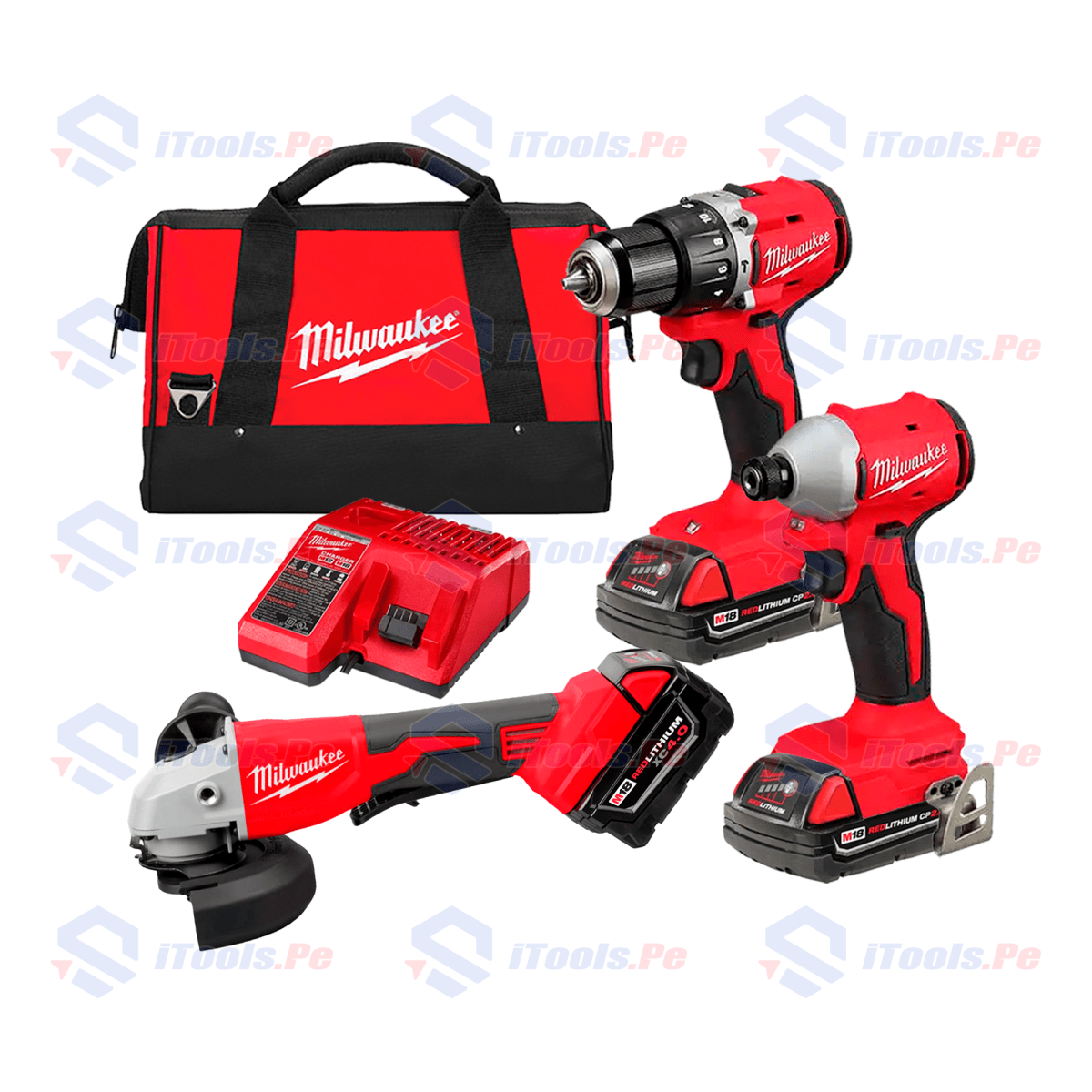 Combo taladro y atornillador + Esmeril angular 4 ½” + Bateria ion litio 4ah M18 MILWAUKEE1