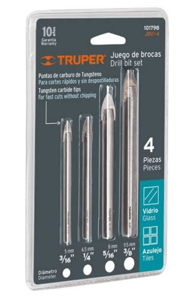 Juego de 4 brocas para vidrio y azulejo, Truper 1017982
