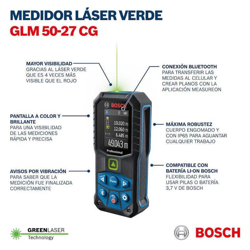 MEDIDOR DE DISTANCIA LASER 50 MTS LASER VERDE GLM 50-27 CG CON BLUETOOTH1