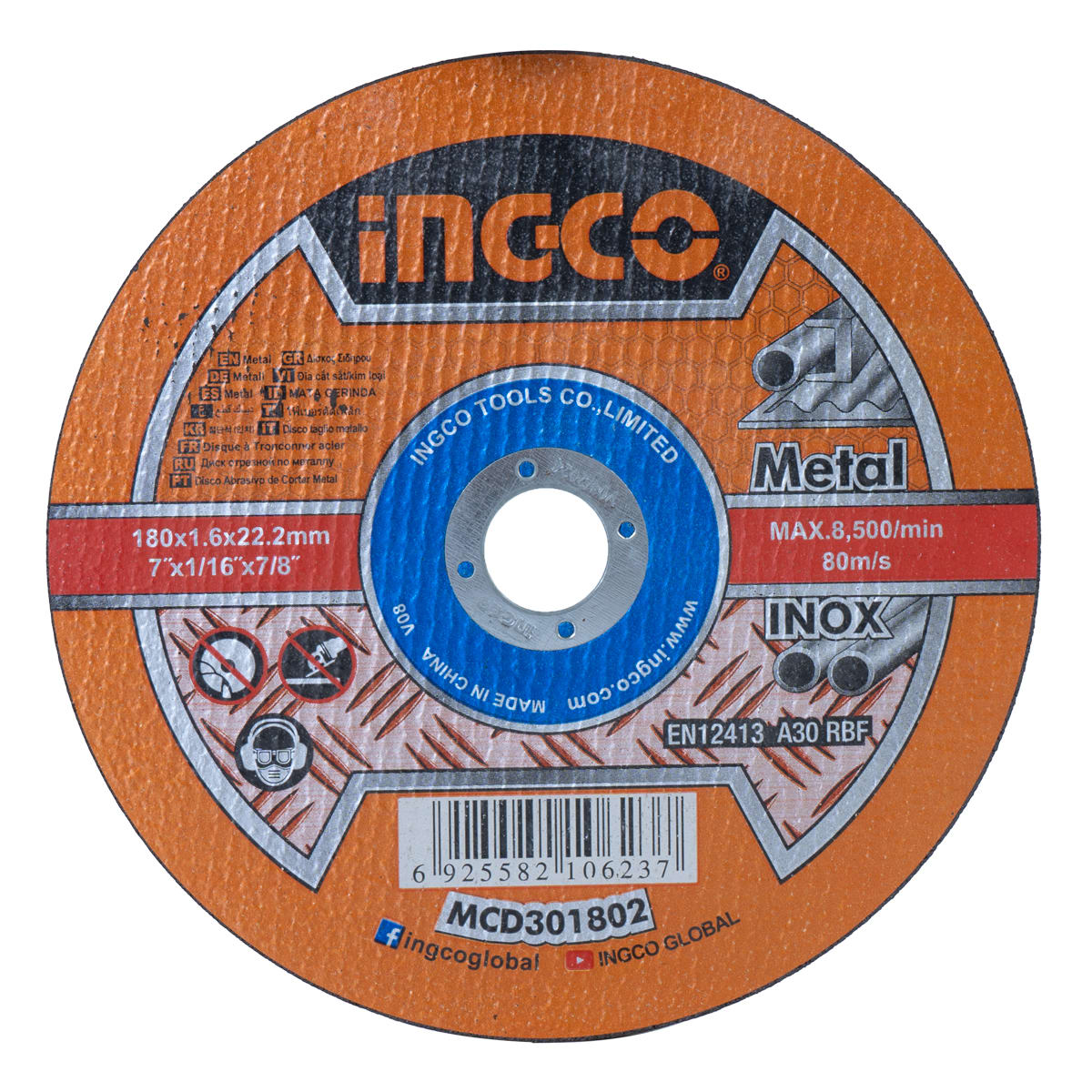 DISCO CORTE METAL 7´´ X 1.6MM INGCO MCD3018021