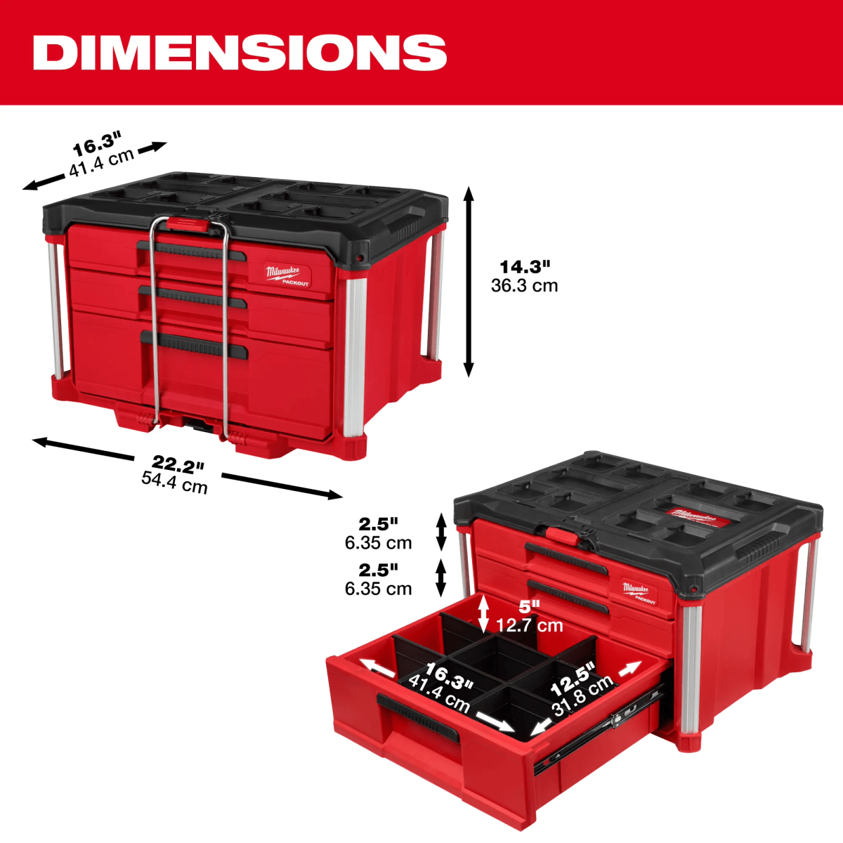 CAJA DE HERRAMIENTAS DE 3 CAJONES PROFUNDIDAD MULTIPLE PACKOUT™ MILWAUKEE / 48-22-84472