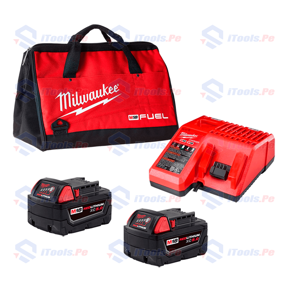 SUPER KIT DE BATERÍAS 5AH + CARGADOR + MALETA DE LONA FUEL MILWAUKEE1