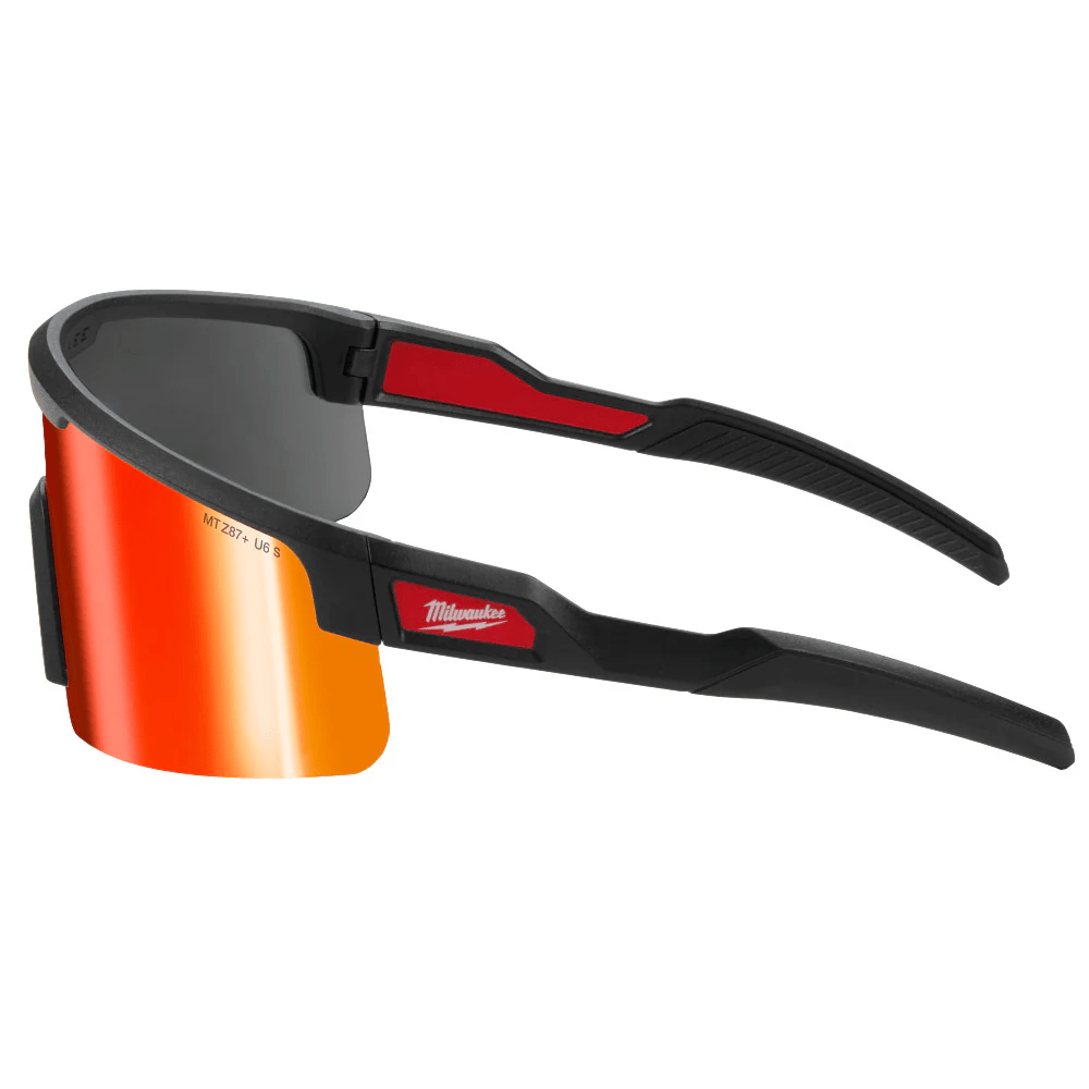 Lentes de seguridad espejadas envolventes rojas antirayaduras milwaukee2