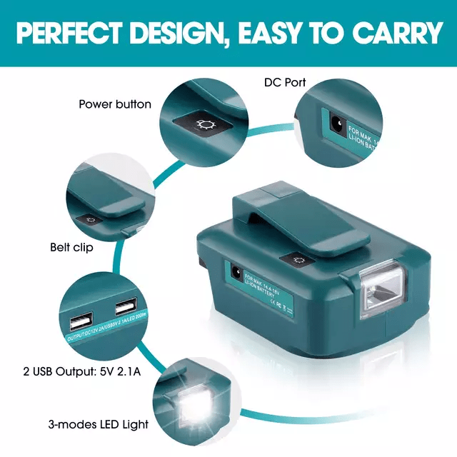 ADAPTADOR USB PARA CARGA CELULAR 5V 2.1A + LINTERNA PARA MAKITA ADP05BMKT5