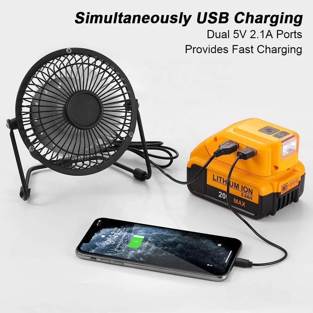 ADAPTADOR USB PARA CARGA CELULAR 5V 2.1A + LINTERNA PARA DEWALT DCB090DW2
