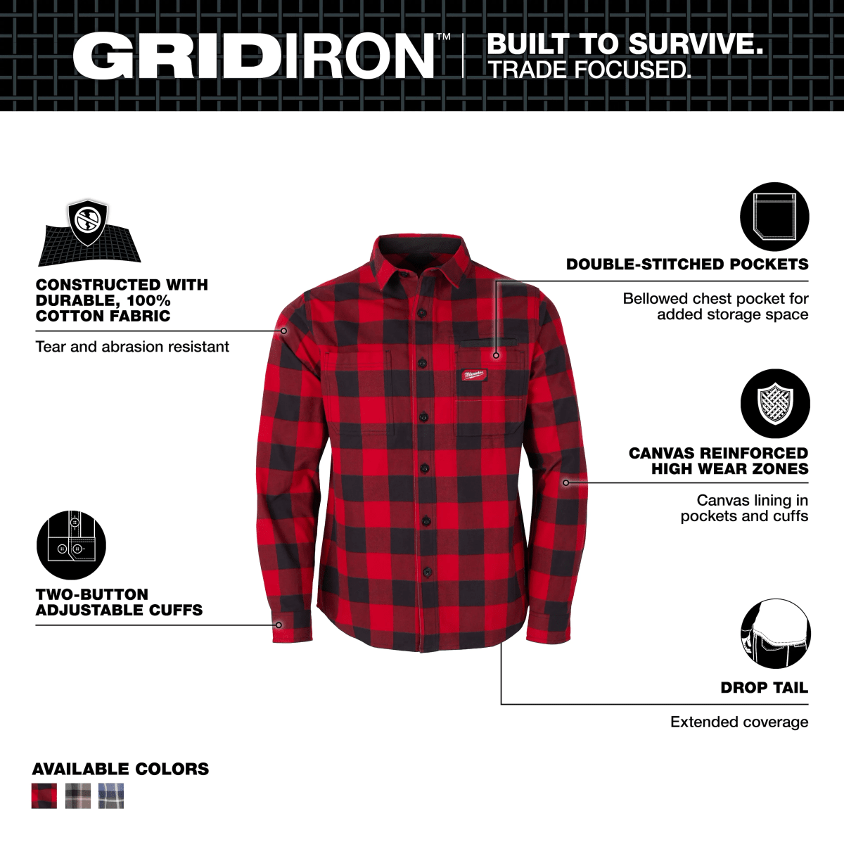 Camisa de franela roja para hombre Milwaukee GRIDIRON M551R-L / 58-82-29103