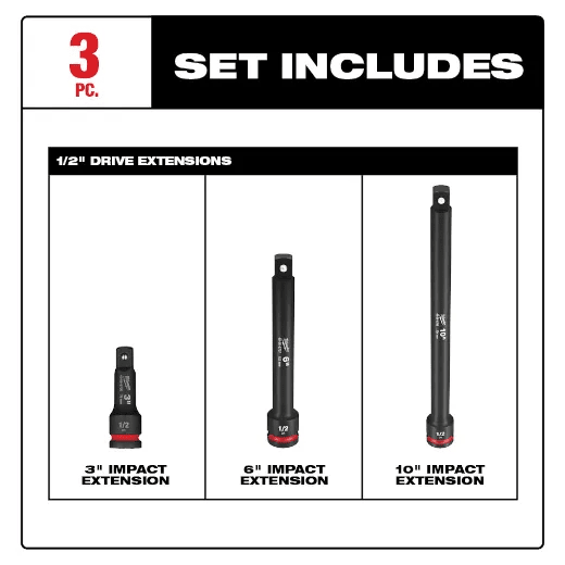 JUEGO DE EXTENSIONES DE 3 PIEZAS SHOCKWAVE IMPACT DUTY™ MILWAUKEE / 49-66-67153