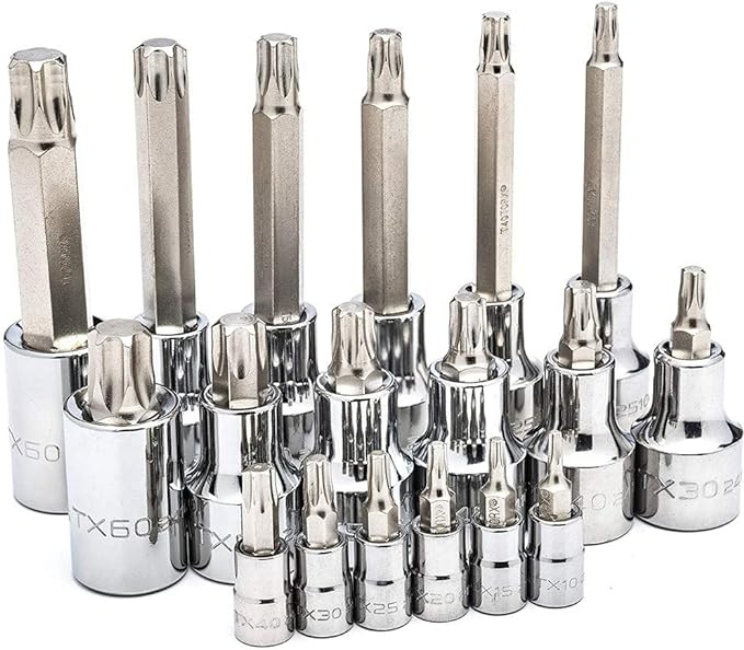 JUEGO DE LLAVES DE VASO TORX DE 18 PIEZAS, ¼” Y ½”, CON PUNTAS LARGAS Y CORTAS - SATA ST09052SJ4