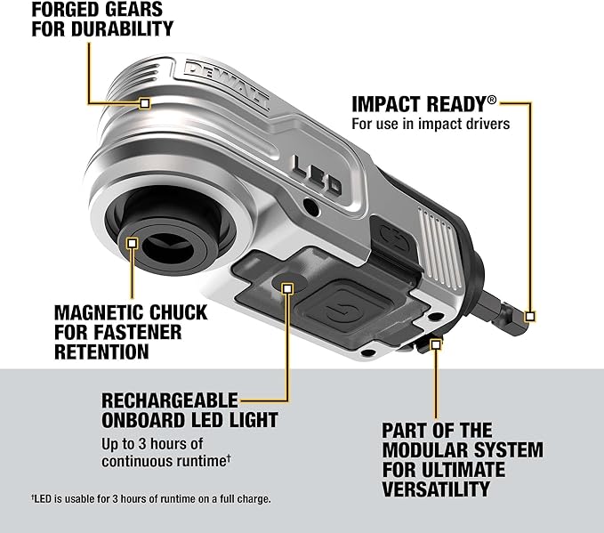 Extensión modular de ángulo recto iluminado para atornillador de impacto DEWALT - DWALRAFT4