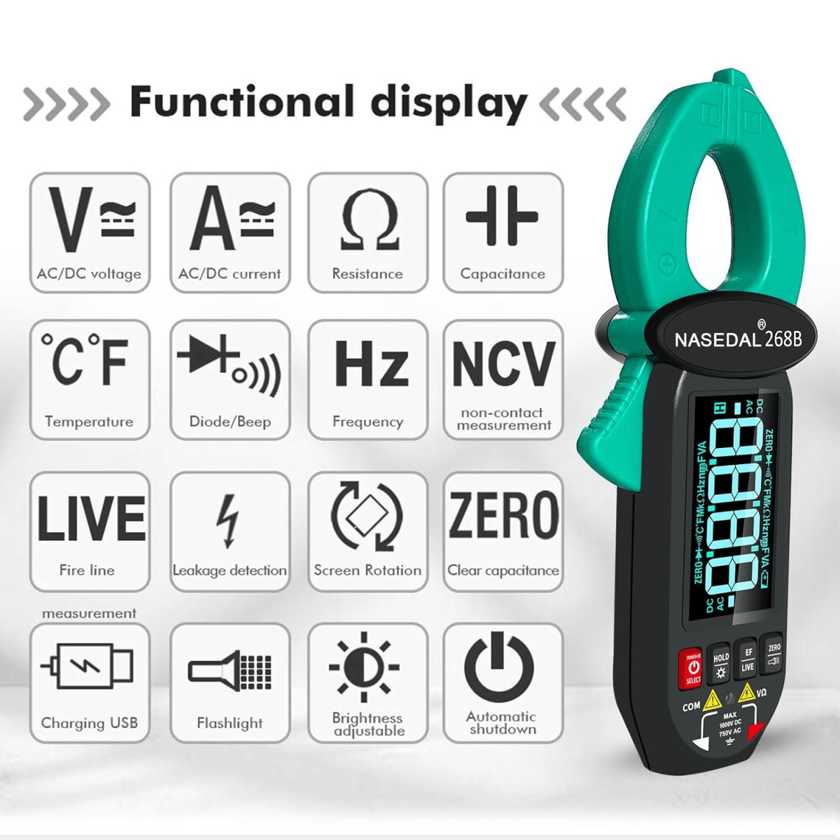 PINZA AMPERIMÉTRICA DIGITAL DE ALTA PRECISIÓN CON DETECCIÓN DE CORRIENTE DE FUGA / METER-268B2