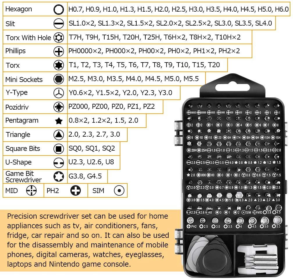 JUEGO DE DESTORNILLADORES DE PRECISIÓN 122 EN 1 . MULTIFUNCIÓN PARA REPARACIÓN DE CELULARES, ETC.5