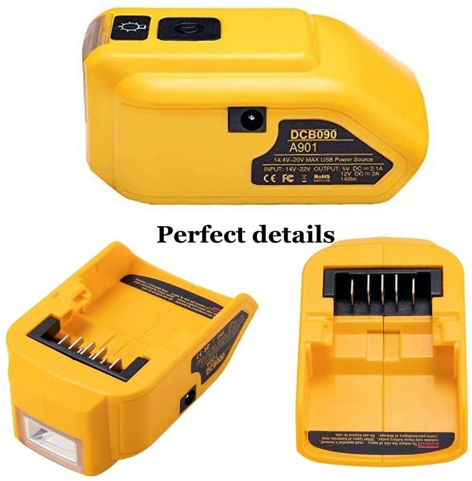 ADAPTADOR USB PARA CARGA CELULAR 5V 2.1A + LINTERNA PARA DEWALT DCB090DW3