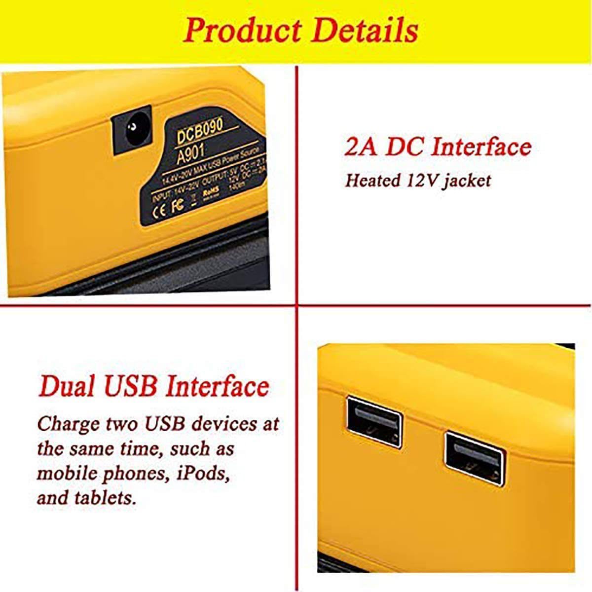 ADAPTADOR USB PARA CARGA CELULAR 5V 2.1A + LINTERNA PARA DEWALT DCB090DW6