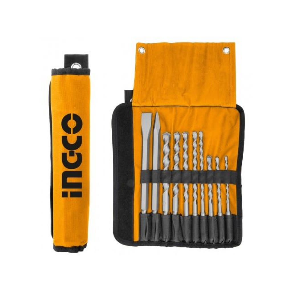 JUEGO DE BROCAS Y CINCELES SDS PLUS PARA ROTOMARTILLO 10 PZAS.  INGCO AKD21011
