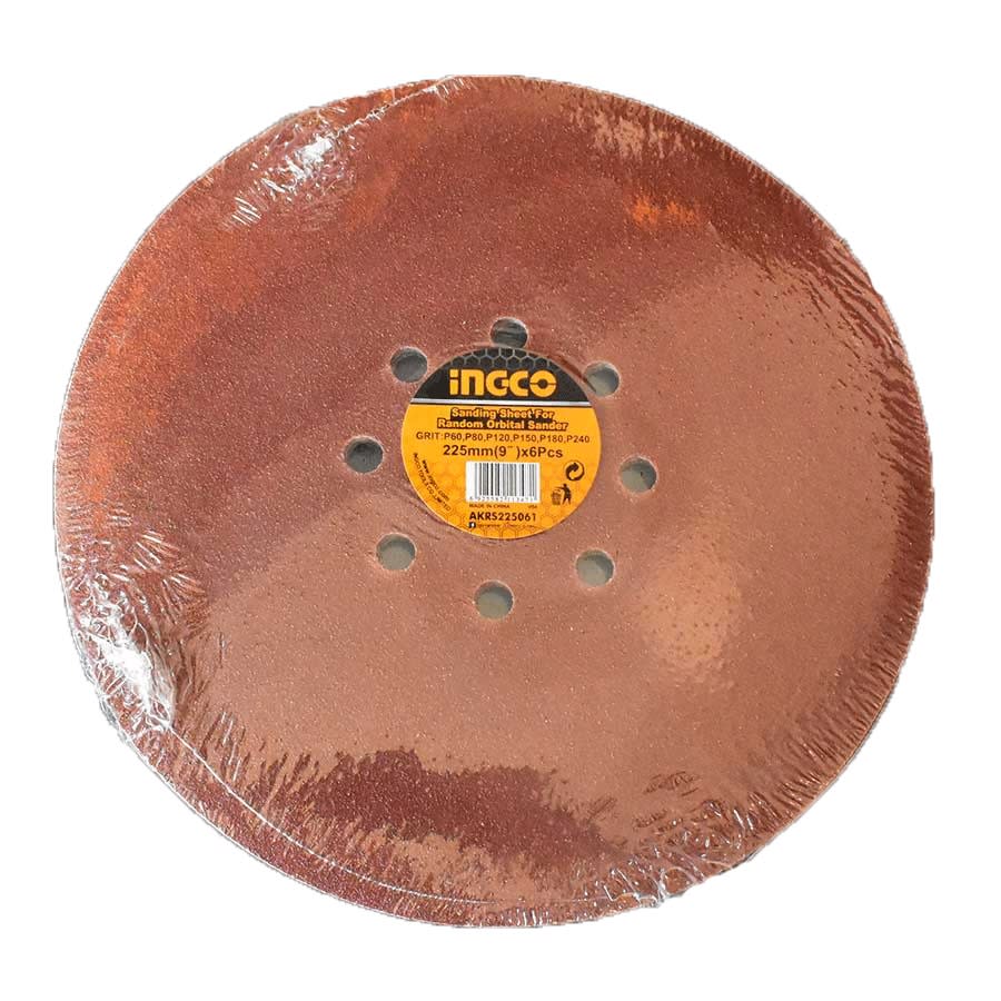 SET 6 LIJAS VELCRO Ø 225MM PARA LIJADORA DE PARED DRYWALL INGCO AKRS2250615