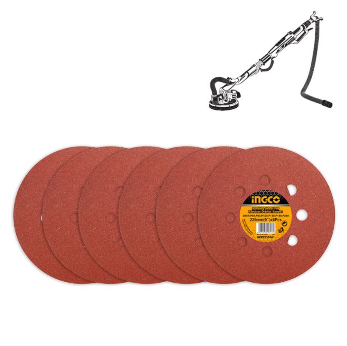 SET 6 LIJAS VELCRO Ø 225MM PARA LIJADORA DE PARED DRYWALL INGCO AKRS2250614