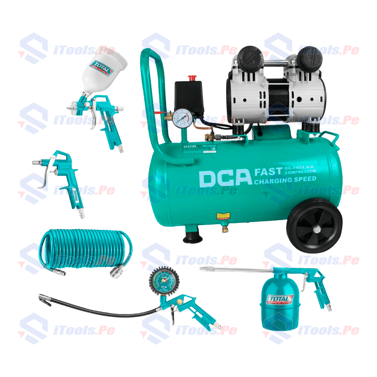 Compresora Oil-free 24Lt 1100 W + Set de Accesorios para compresor 5pcs Total1