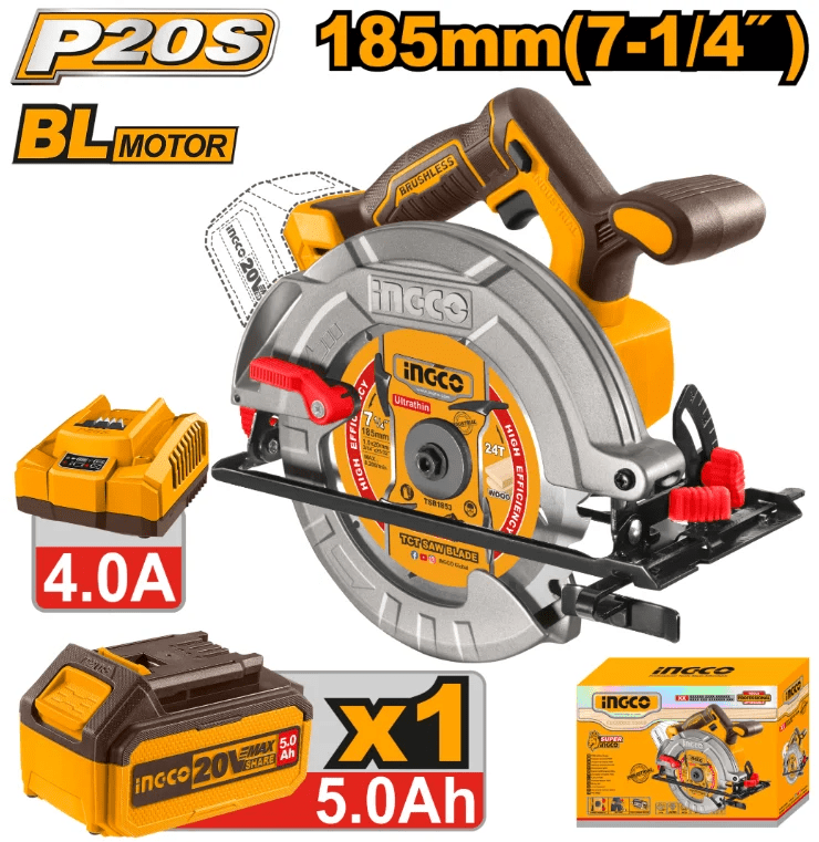 SIERRA CIRCULAR 20V 7-14 + BATERIA 5Ah + CARGADOR INGCO CSLI185131