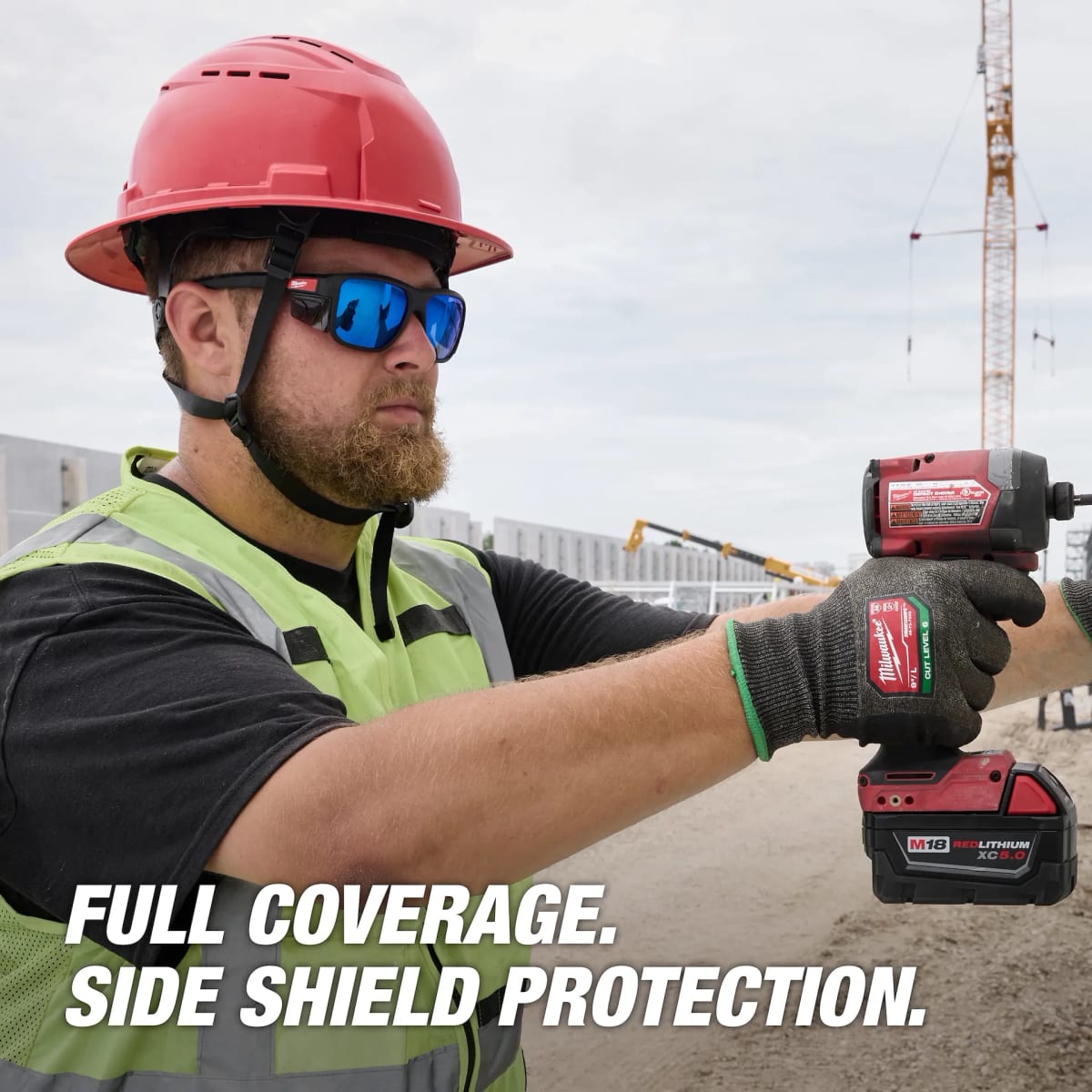 LENTES DE SEGURIDAD DE MONTURA COMPLETA CON PROTECTORES LATERALES EXTRAÍBLES, AZULES ESPEJADAS ANTIRRAYAS / 48-73-25105