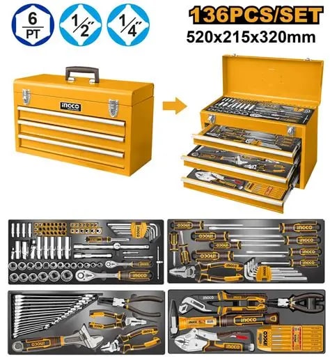 SET DE HERRAMIENTAS MANUALES 136PCS ESTUCHE METALICO INGCO - HTCS2613681