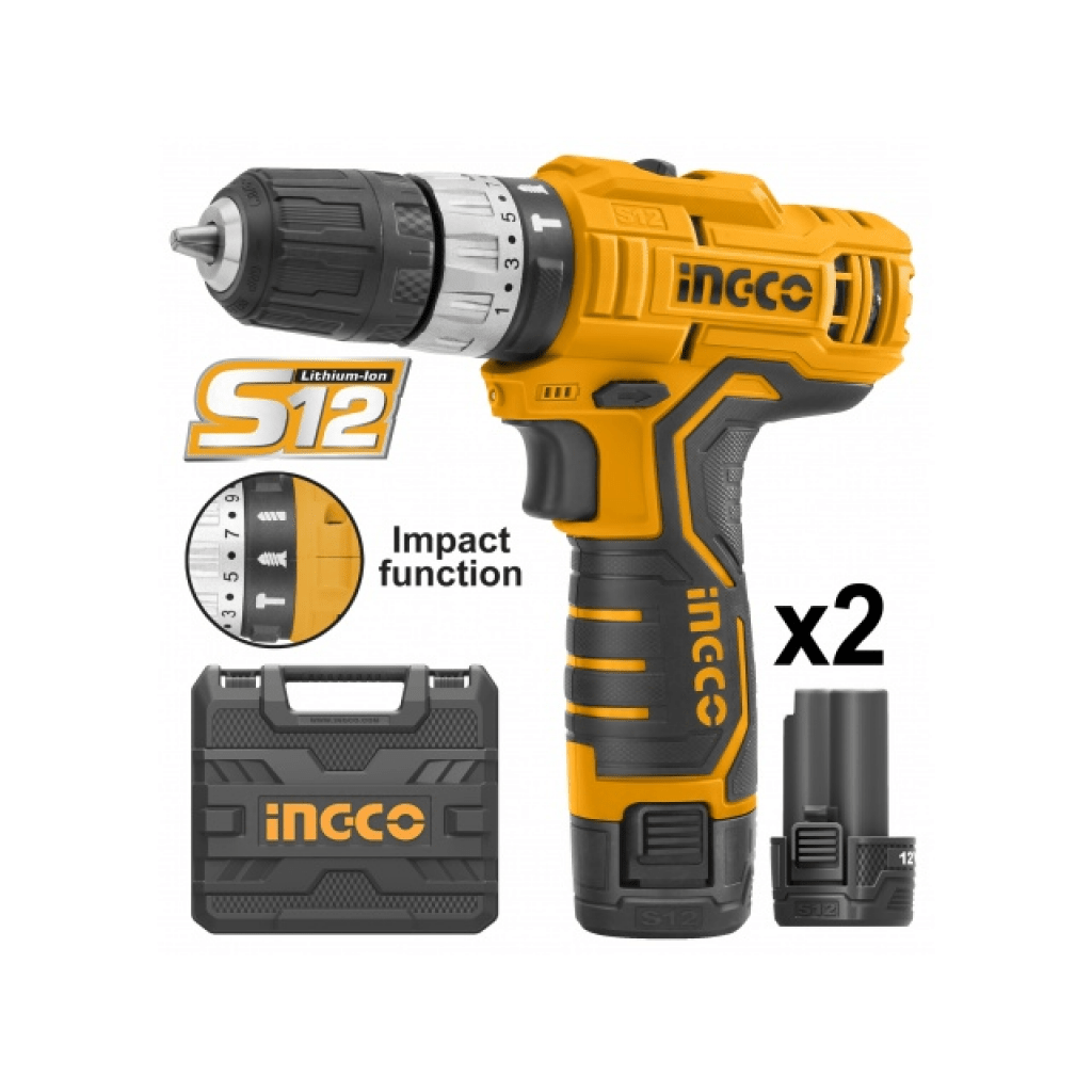 TALADRO ATORNILLADOR PERCUTOR S12 CIDLI1232 12V. INGCO1