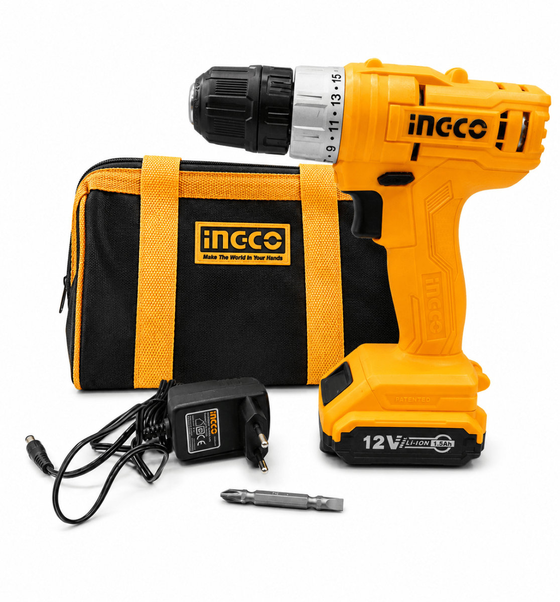 Taladro Atornillador Inalámbrico Ingco de 12V con 1 Batería de 1.5ah1