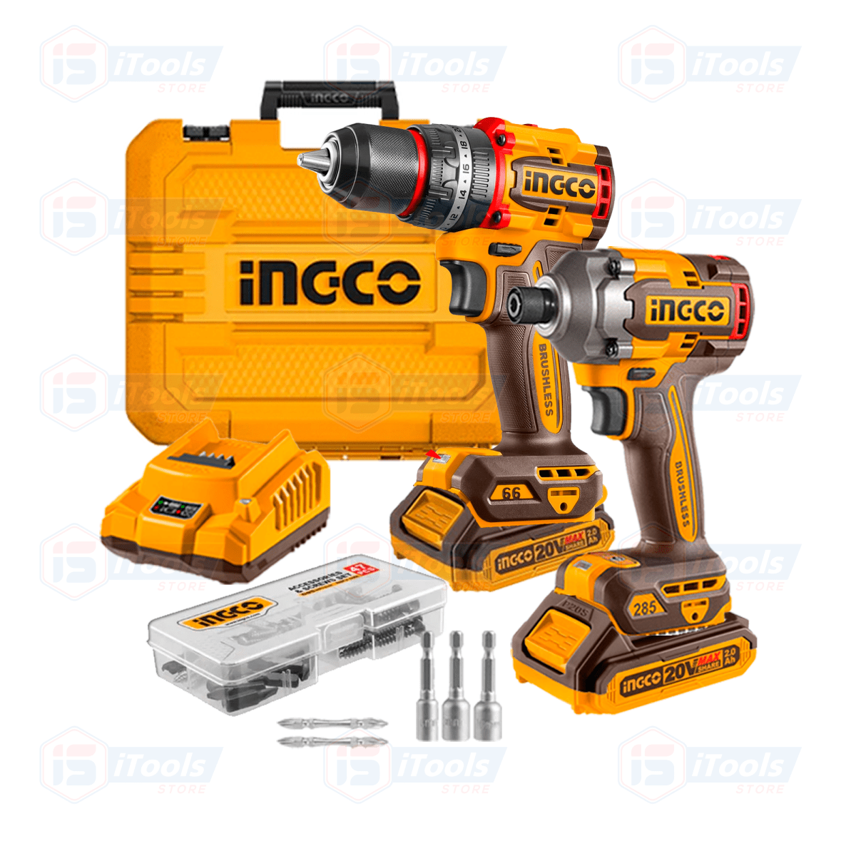 TALADRO ATORNILLADOR C/ PERCUTOR 66NM + ATORNILLADOR DE IMPACTO 285NM 20V INGCO / CIDLI20281