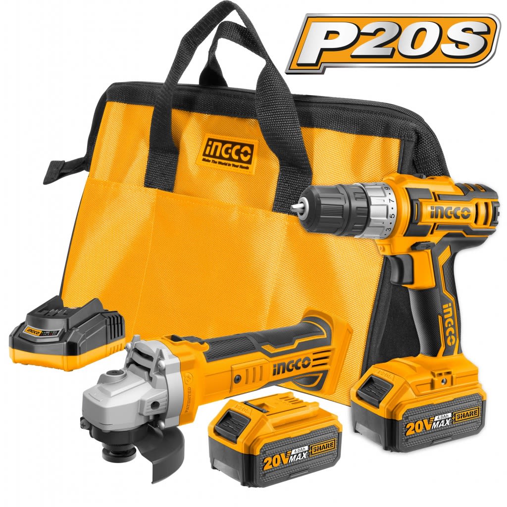 KIT AMOLADORA ANGULAR 20V + ATORNILLADOR 20V INGCO P20S CKLI20091