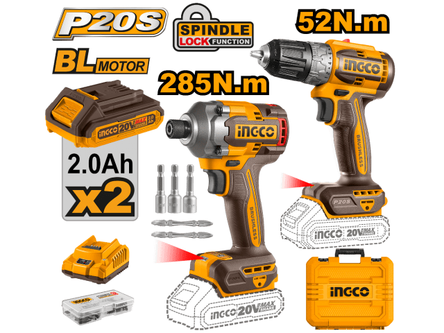 KIT BRUSHLESS TALADRO ATORNILLADOR + ATORNILLADOR DE IMPACTO + 2 BATERIAS + CARGADOR / CKLI202721