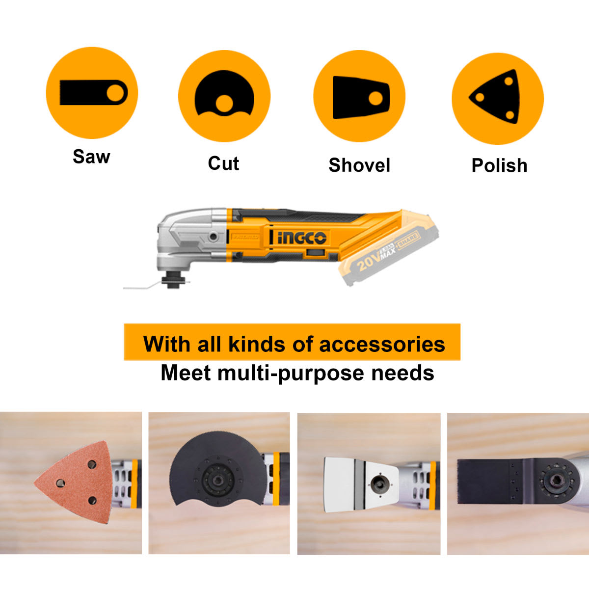 HERRAMIENTA MULTIFUNCION A BATERIA LITIO 20 V. INGCO CMLI20015