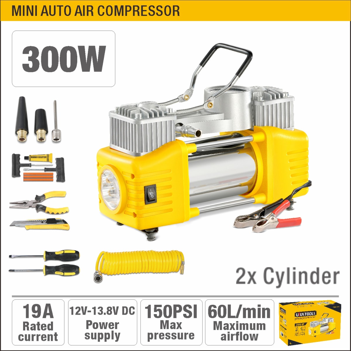 MINI COMPRESORA A BATERÍA DOBLE PISTÓN 300W CMM300U UYUSTOOLS3