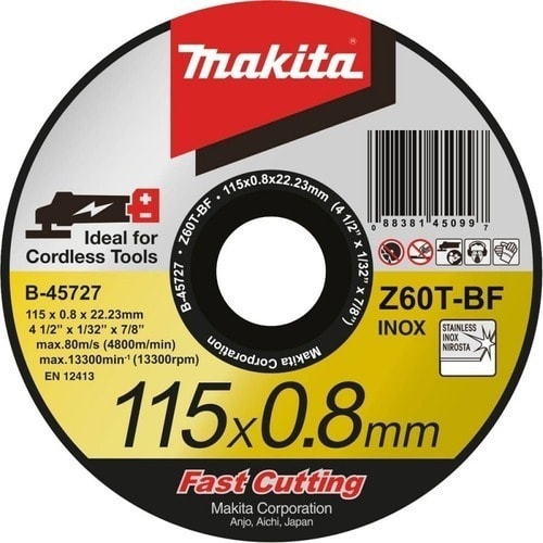 DISCO ABRASIVO CORTE INOXIDABLE 115 X 0.8MM MAKITA (Z60T)1