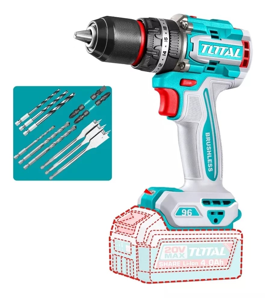 TALADRO PERCUTOR 96NM LI-ION 20V 13MM BRUSHLESS +ACC INDUSTRIAL - TIDLI209681 BARETOOLS1