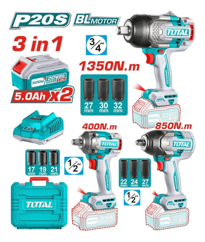 Llave Pistola De Impacto de 1350 nm  - 850 nm - 400 Nm Total Tosli2503861