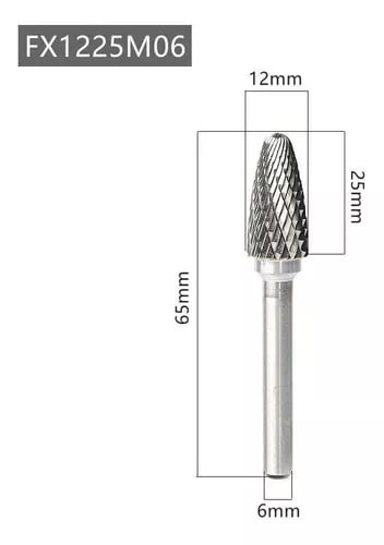 PIEDRA LIMA ROTATIVA DE CARBURO DE TUNGSTENO F1225 PARA METAL3