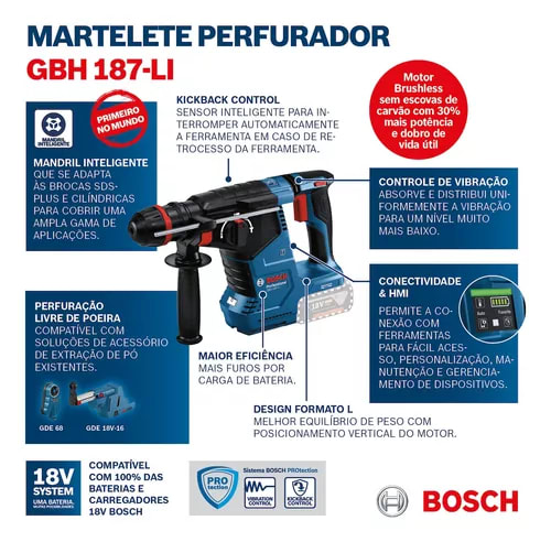 ROTOMARTILLO SDS PLUS/CILINDRICO 18V BRUSHLESS BARETOOL BOSCH GBH 187-LI / 06119231E11
