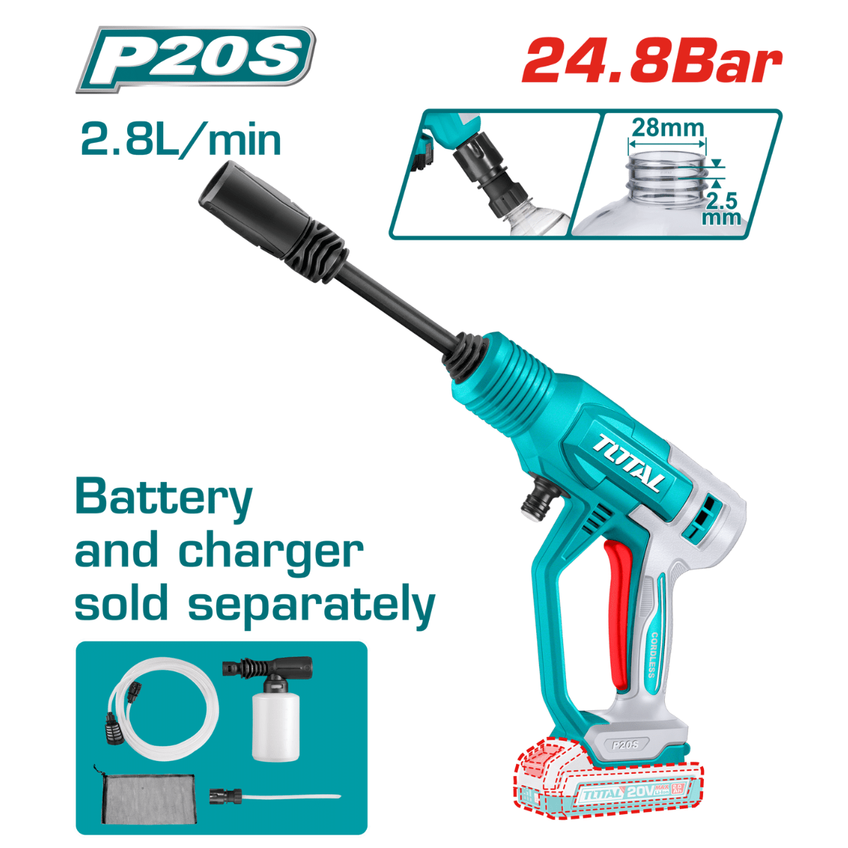 HIDROLAVADORA 24,8 BAR 20V BARETOOLS TOTAL - TPWLI20362