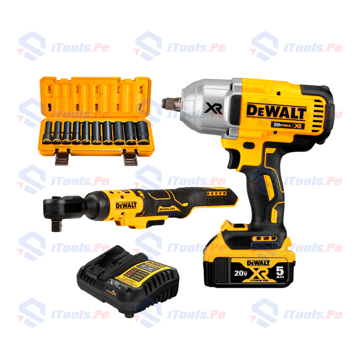 “Kit de Herramientas Inalámbricas 20V Dewalt con Dados de Impacto Profundo 1/2””1
