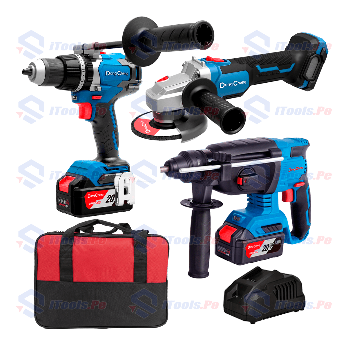 COMBO 3 EN 1: ROTOMARTILLO 2.7J + TALADRO 120 NM + AMOLADORA 630W DONGCHENG - DCKIT56.02BK1