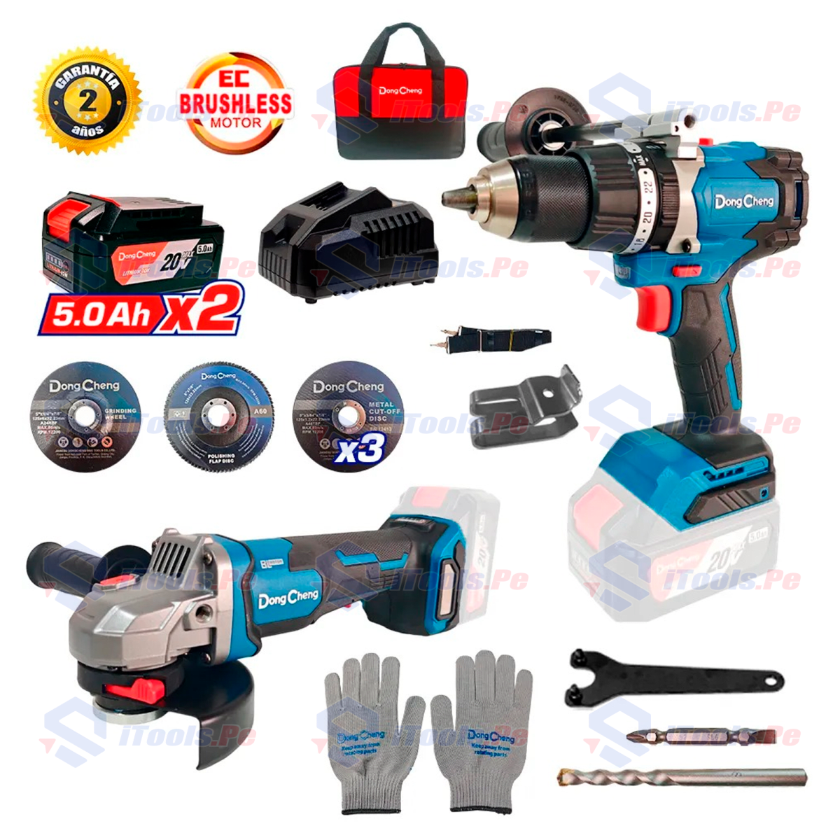 KIT Taladro Percutor 120Nm y Amoladora 125mm DCKIT57.02FK1